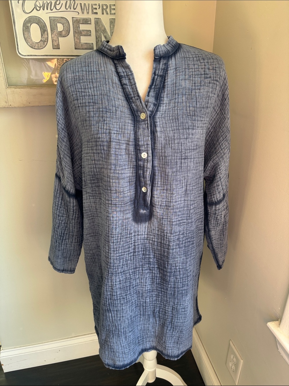 Tempo Paris Long Button Down Tunic in Navy Blue MADE IN ITALY NWT